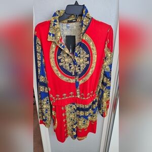 Elegant Red and Blue Women's Romper